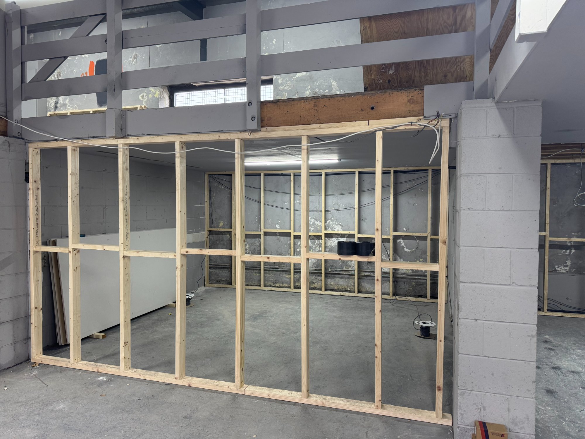 Stud framing across the main space